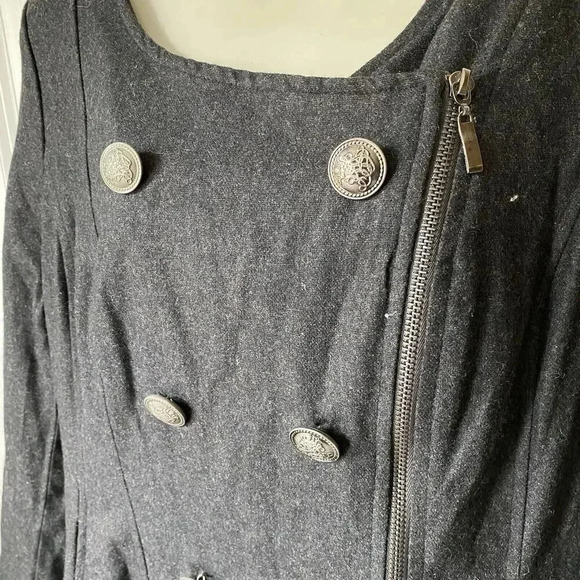 VTG Cecico Goth Wool Blend Jacket Womens L Full Zip Faux Double Breasted Ruffle - Picture 6 of 9